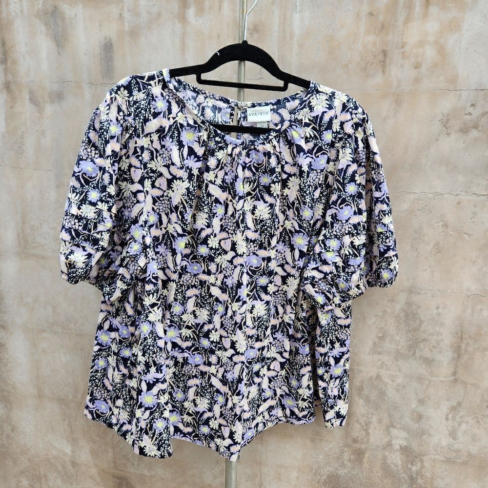 Ava and viv short sleeve floral peplum blouse